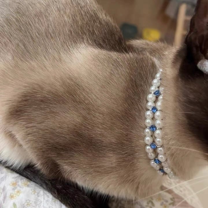 Rhinestone Pearl Princess Pet Necklace