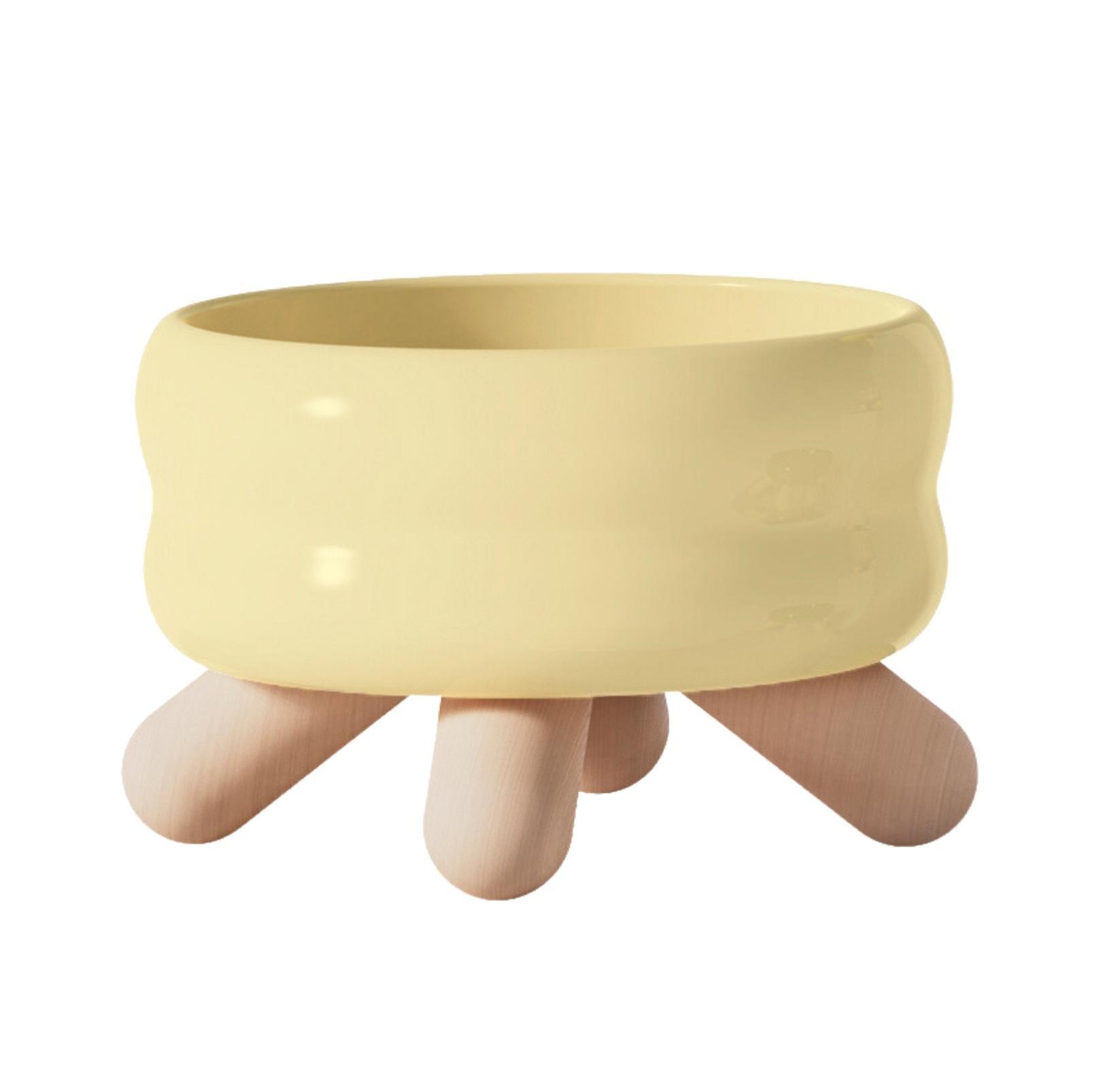 Gulu Ceramic Pet Food/Water Cat Bowls Small Dog Bowls with Wooden Stand