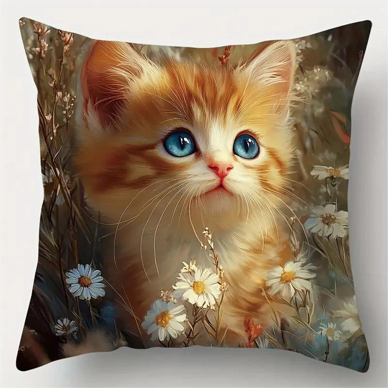Cute Cat Polyester Pillow Cases Couch & Sofa Decor