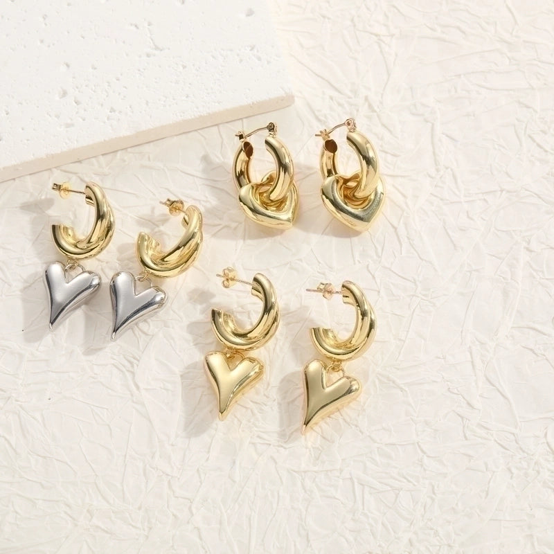 1 Pair Elegant Luxurious Classic Style Heart Shape Plating Copper 14k Gold Plated Drop Earrings