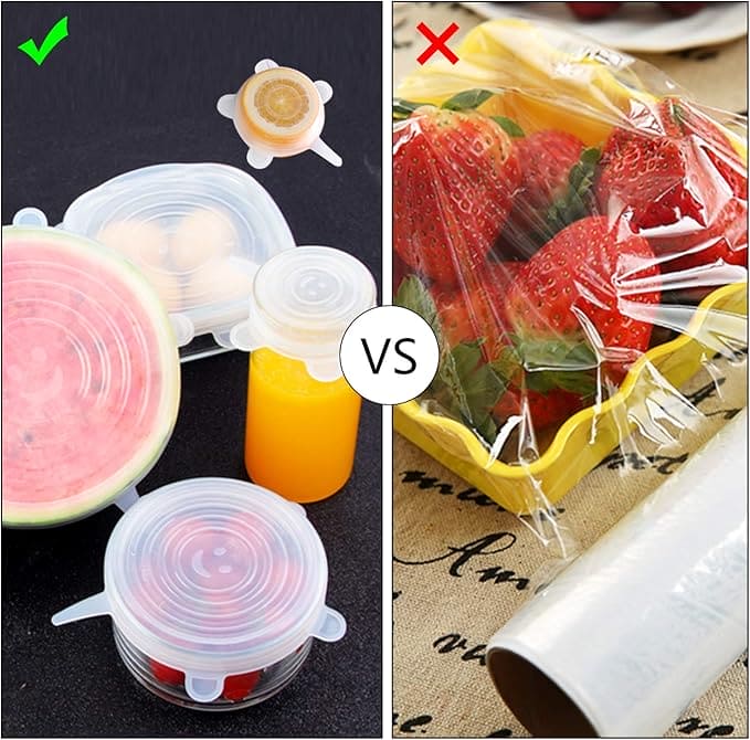 6 PACK REUSABLE DURABLE SILICONE LIDS