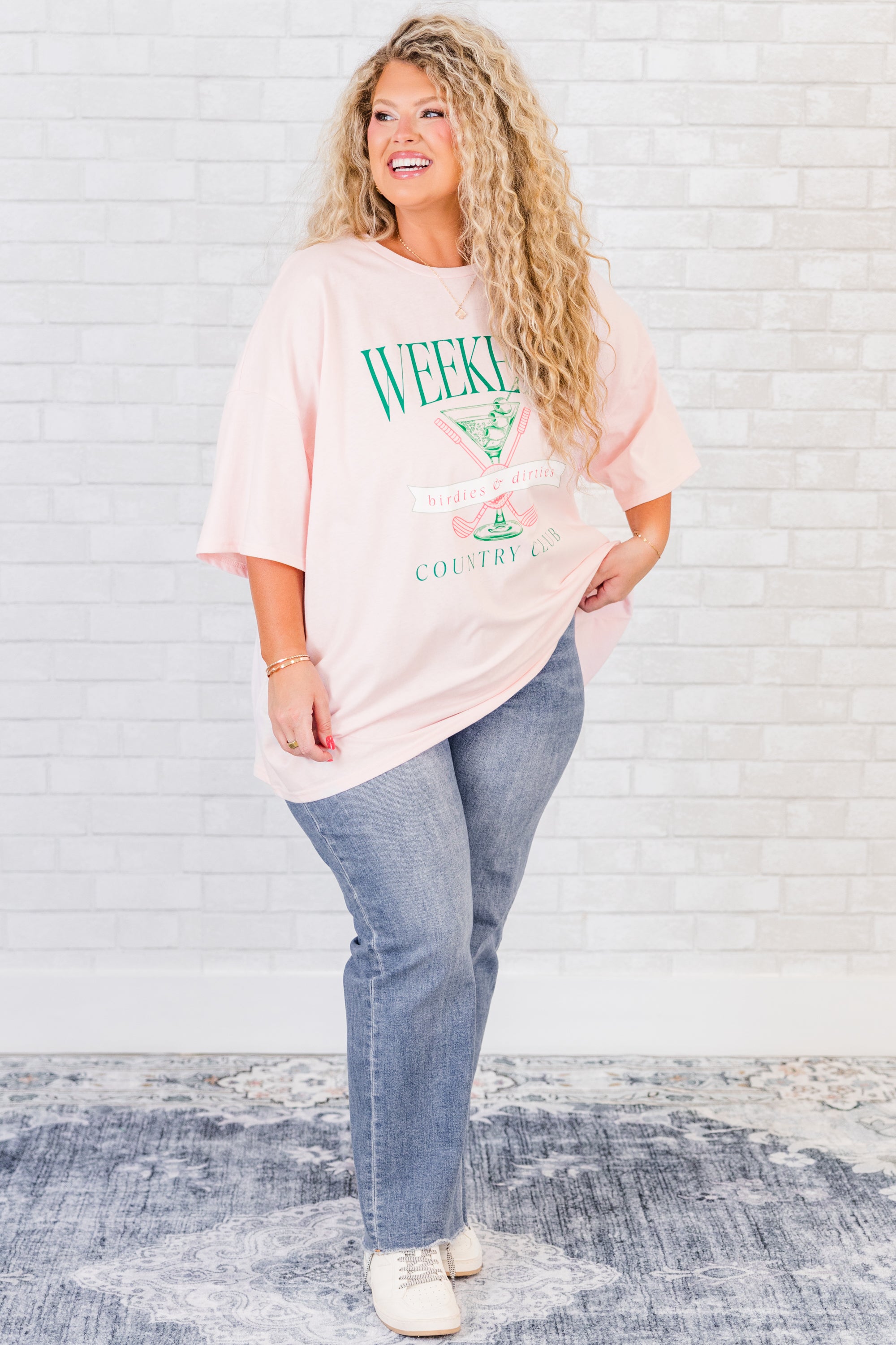 Weekend Club Boyfriend Tee. Cream Pink