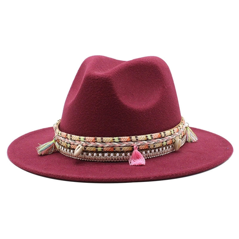 Hot Sale Woolen Hat Tassel Ethnic Style Jazz Hat Retro Flat Brim Big Brim Hat