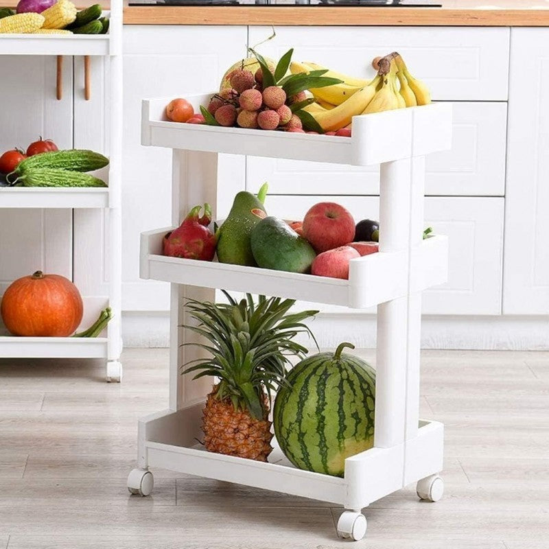 3-TIER MOBILE TROLLEY ORGANIZER WITH DRAWERS & MESH SHELVES FOR KITCHEN