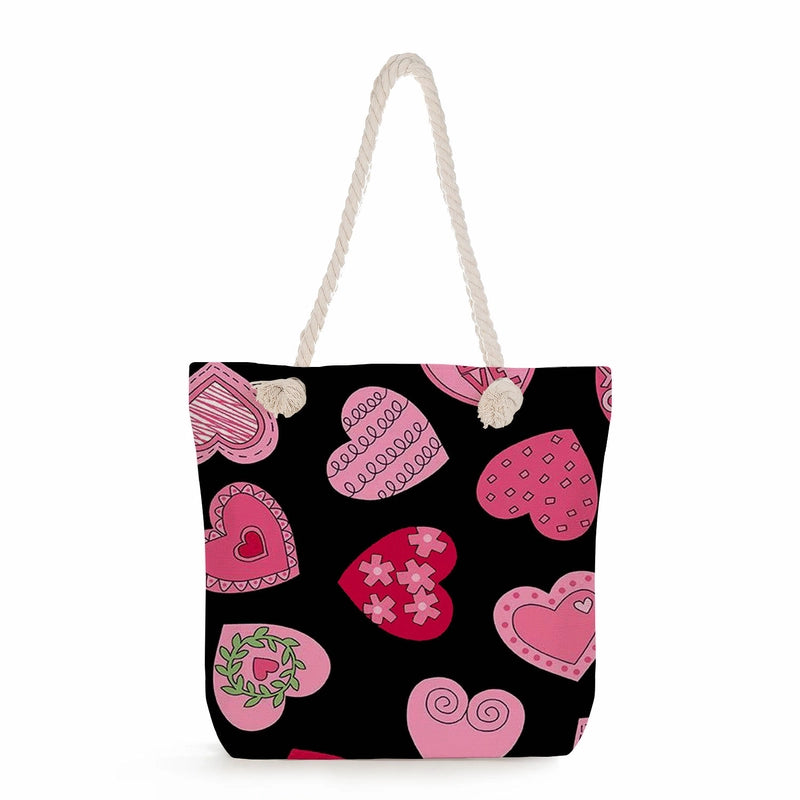 Women's Cotton And Linen Heart Shape Classic Style Square Zipper Tote Bag