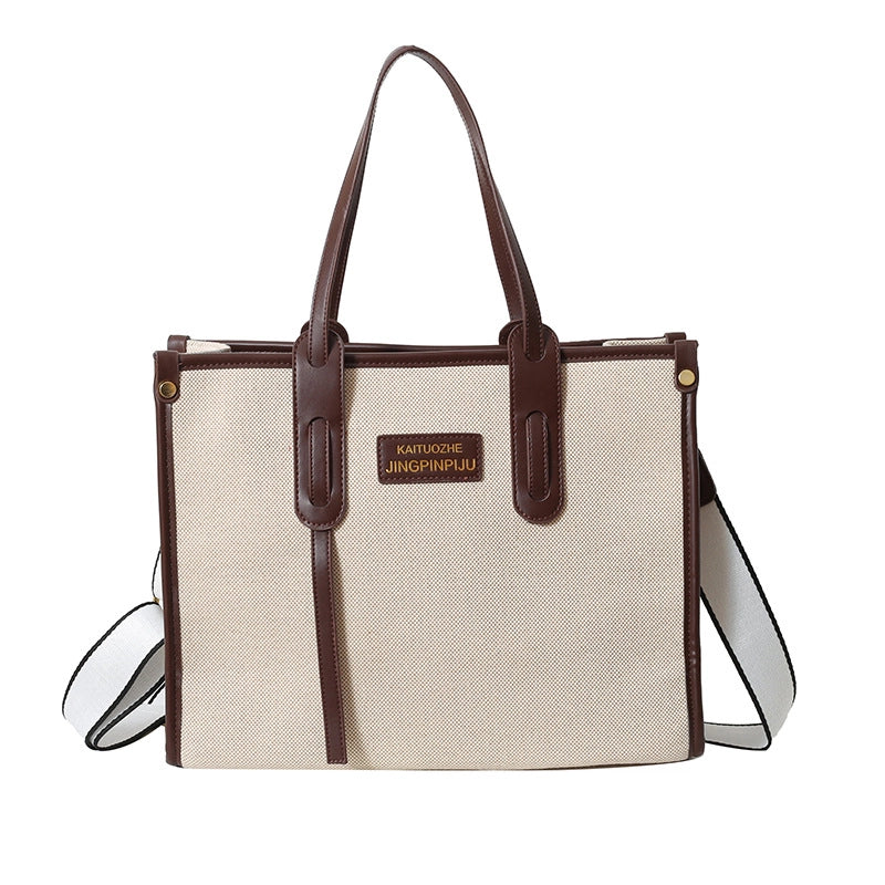 Women's Large Canvas Letter Elegant Square Zipper Tote Bag
