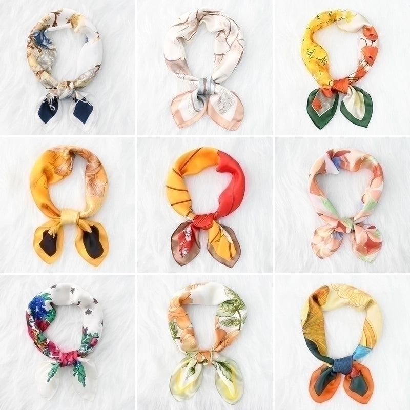 Women's Original Design Sweet Colorful Flower Satin Silk Scarf