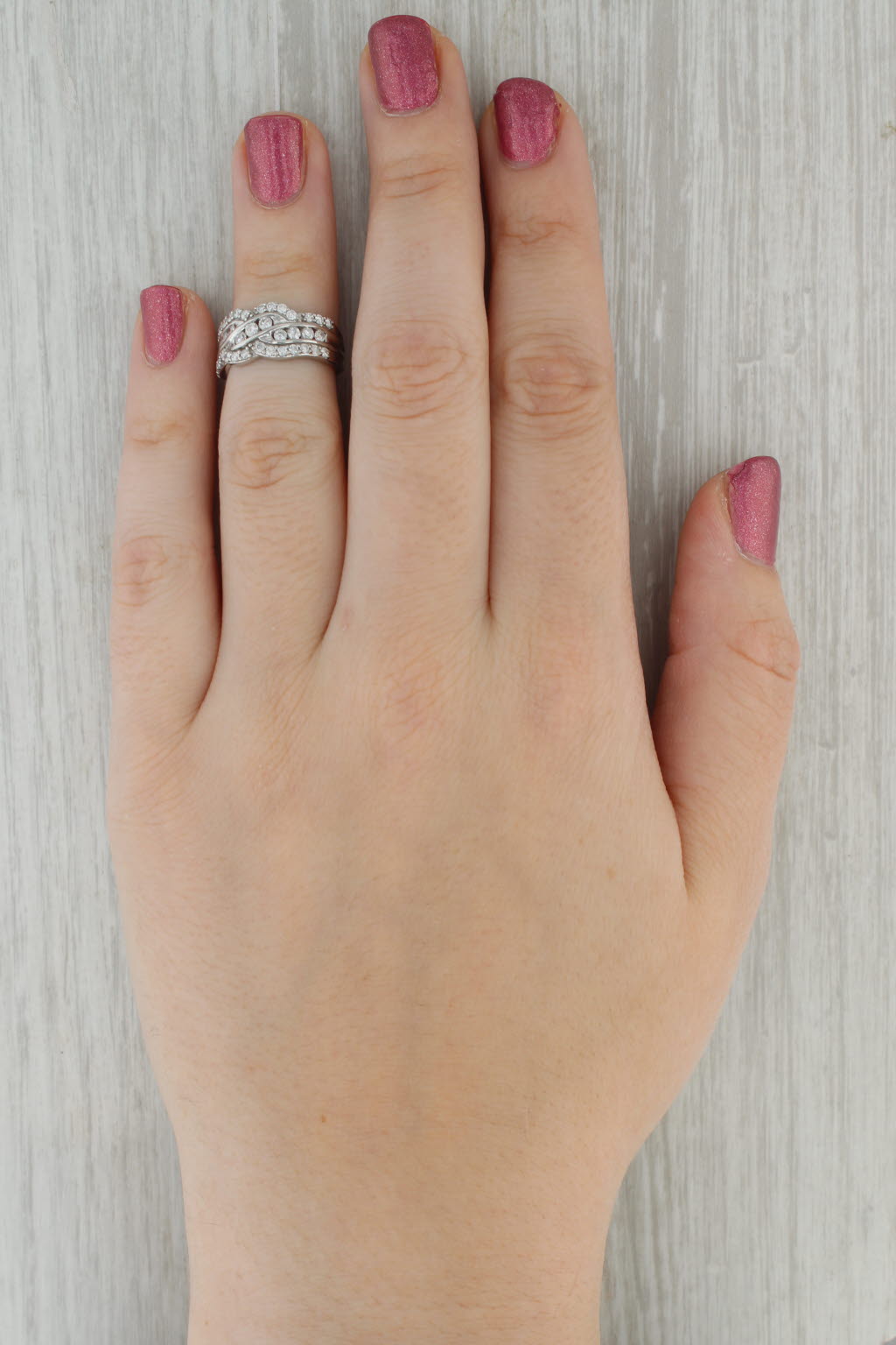 0.75ctw Diamond Woven Knot Ring 10k White Gold Size 5 With Certification