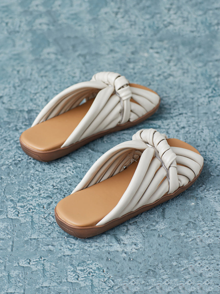 Women Summer Casual Genuine Leather Spliced Slippers