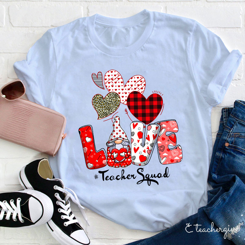 Three Hearts Love Gnome Teacher T-Shirt