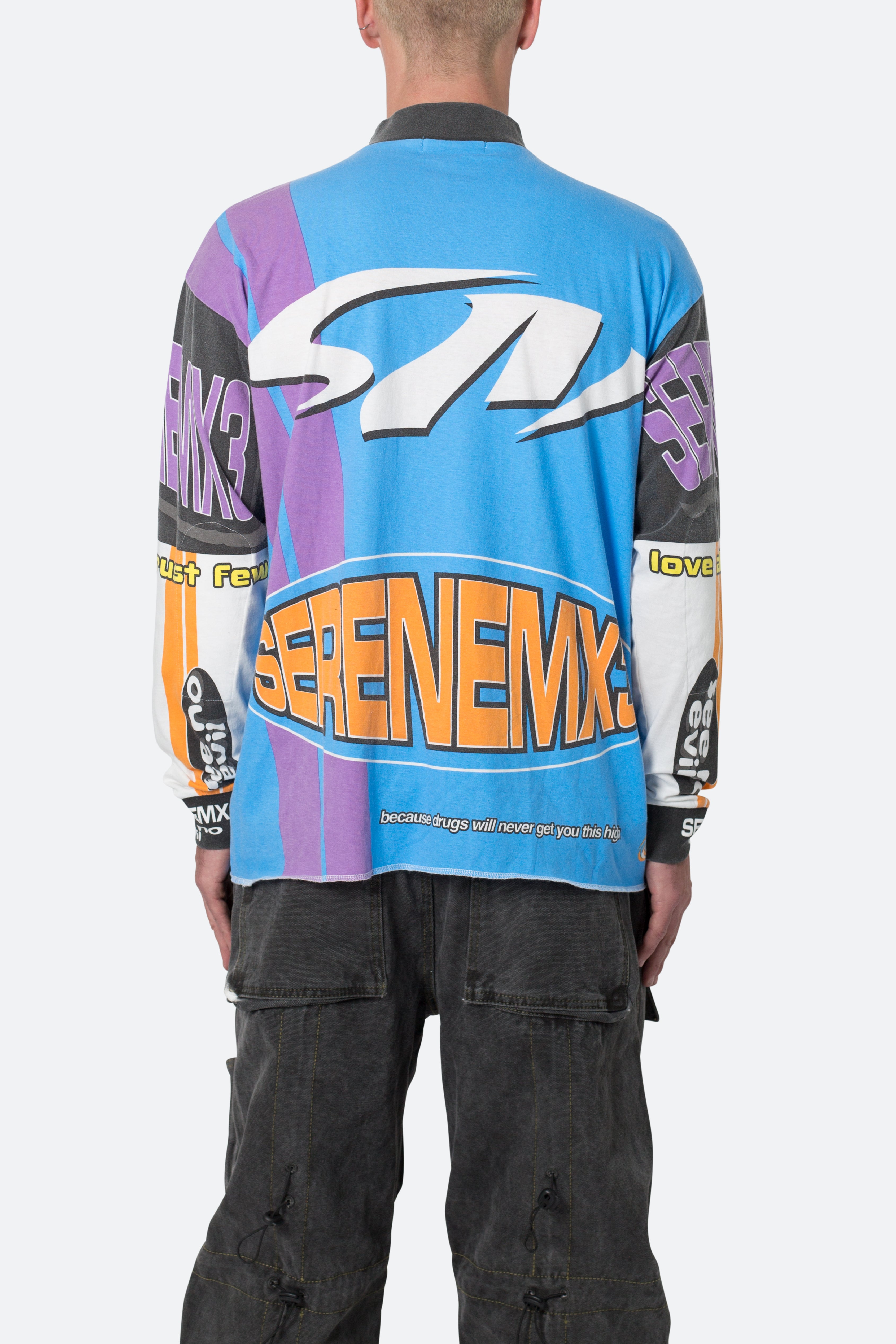 Mock Neck Motocross L/S Tee - Blue/Multi