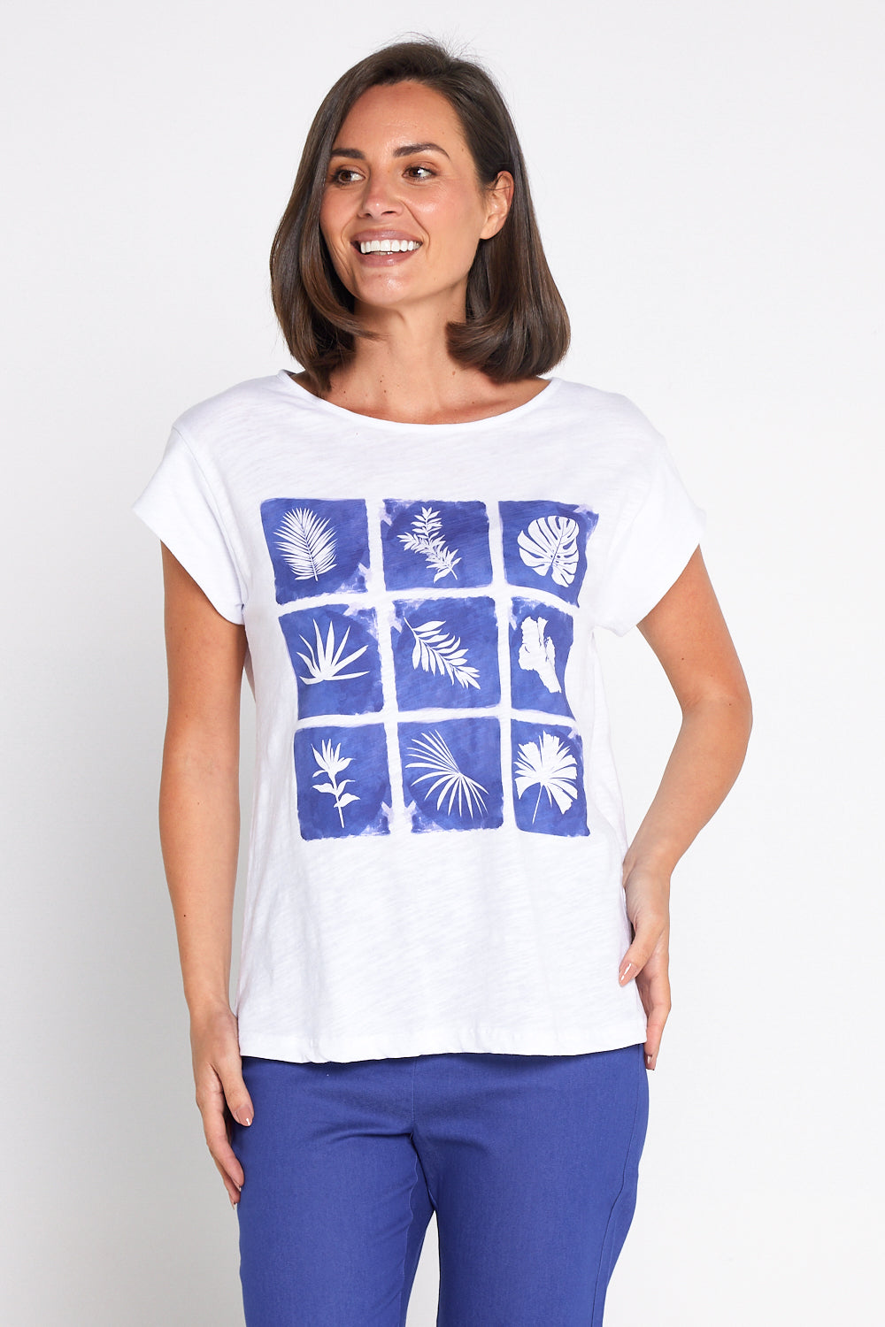 Keylines Slub Boatneck Tee - Sapphire Blooms