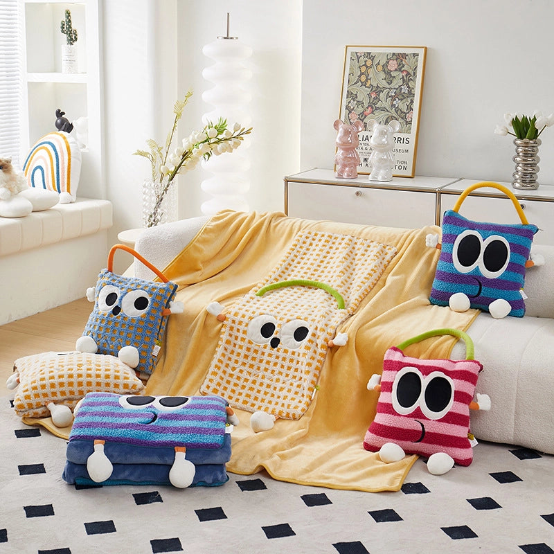 Big Eye Monster Embroidered Lambswool Blanket Dopamine Lunch Break Office Car Cushion Pillow Blanket
