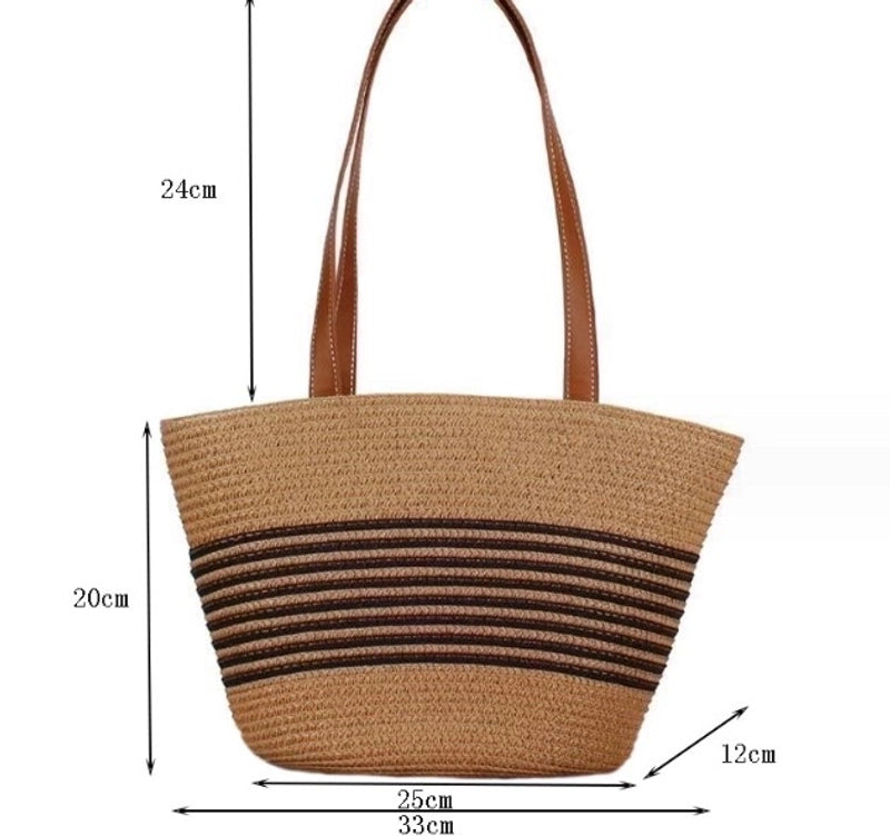 Women's Small Straw Color Block Streetwear Shell Zipper Underarm Bag