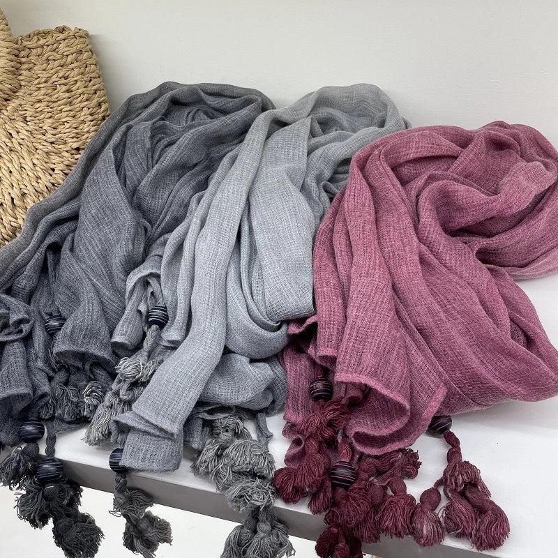 New High-end Ethnic Linen Wooden Beads Hanging Shawl Sunscreen Artistic Cotton And Linen Scarf Women