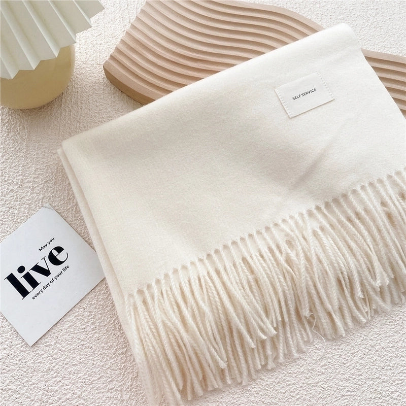 Pure Color Scarf Winter Student  Fashion Thick Warm Dual-use Shawl Cute Imitation Cashmere Scarf