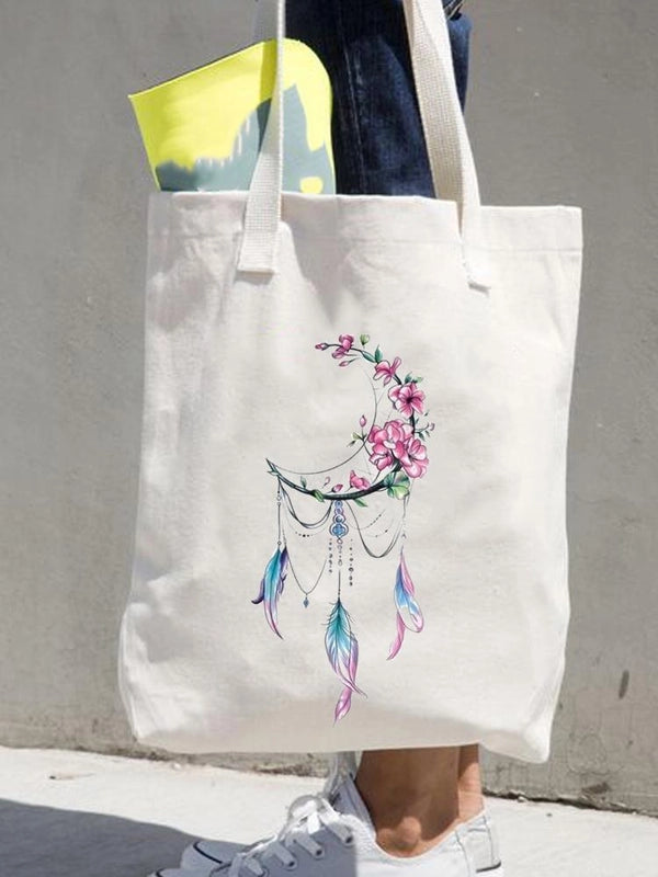 Women's Printed Shopping Bag Casual Shopping Handbag Women's Shoulder Bag Large Capacity New Artistic Fresh Women's Bag