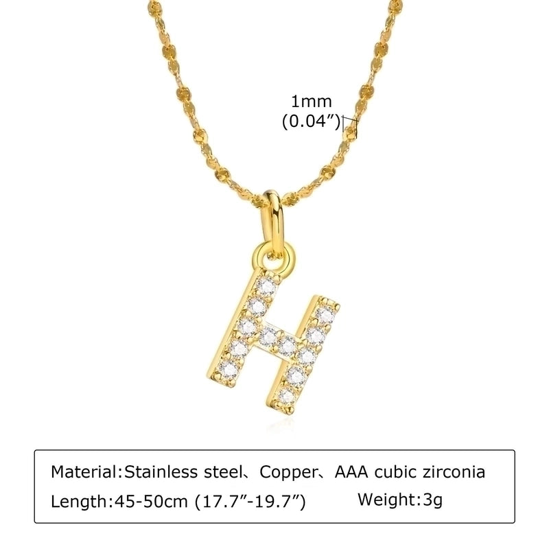 Minimalist Letter 201 Stainless Steel Copper Inlay Artificial Diamond Pendant Necklace