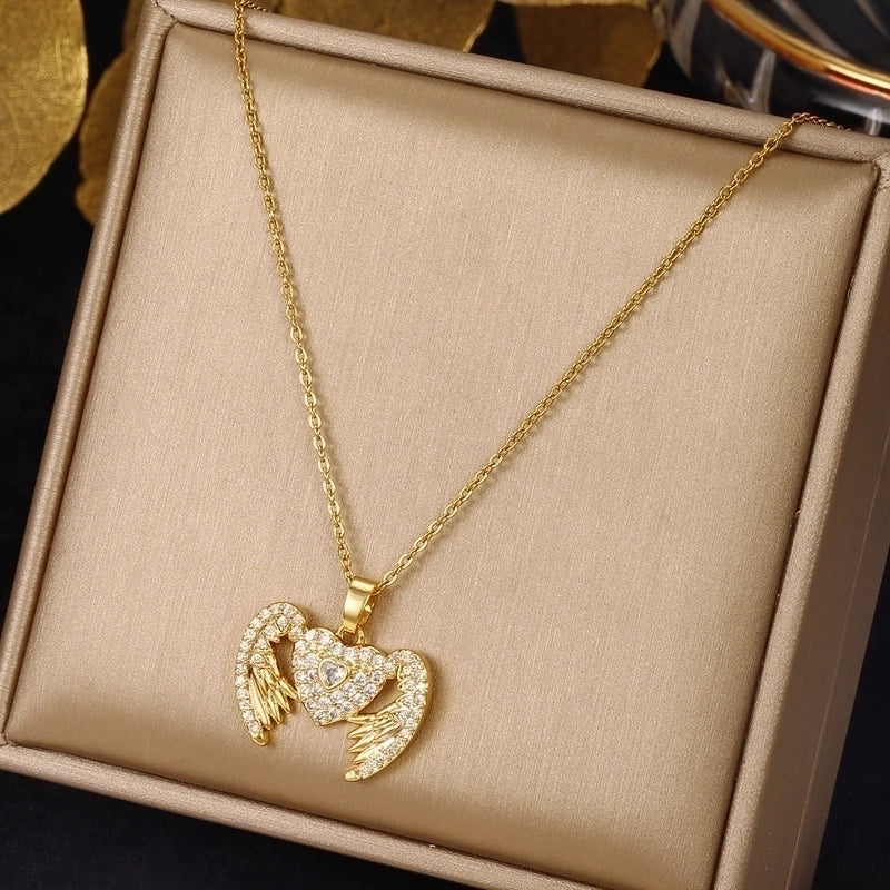 3 Pieces Elegant Minimalist Leaf Four Leaf Clover Insect Stainless Steel Plating Inlay Zircon Pendant Necklace