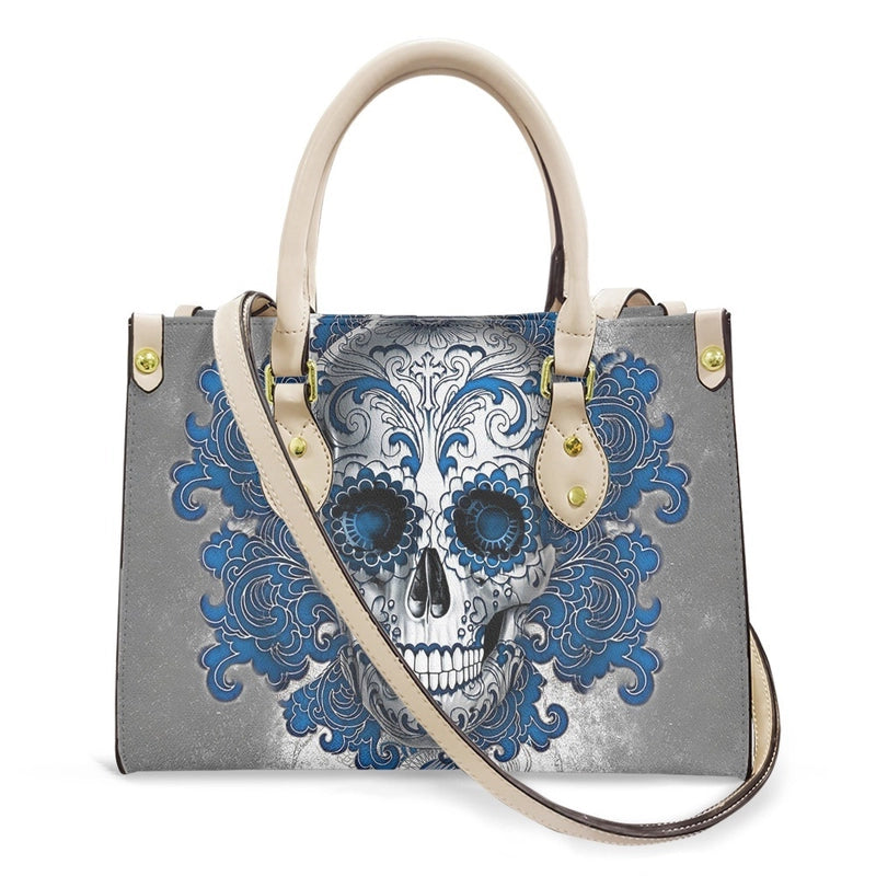 Halloween Women's Medium Pu Leather Human Floral Streetwear Square Hook Loop Customized Tote Bag