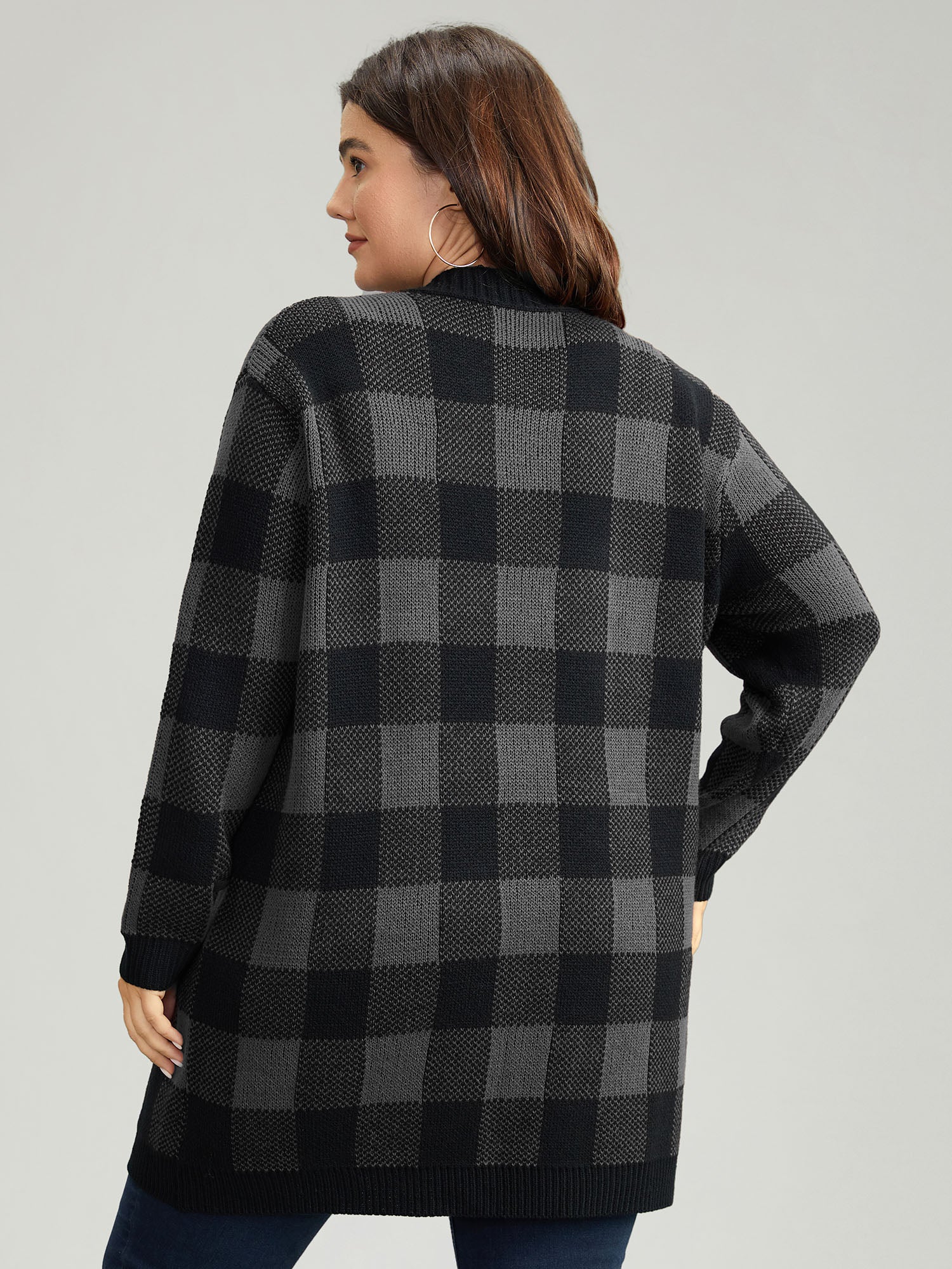 Plaid Patched Pocket Loose Cardigan