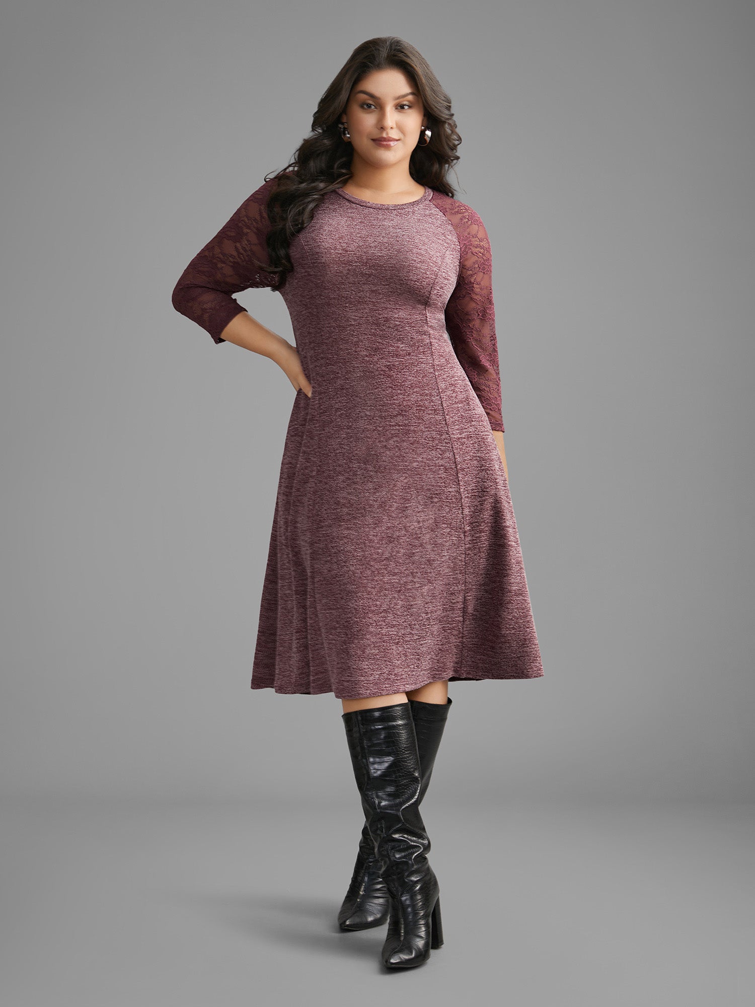 Heather Lace Patchwork Mesh Midi Dress