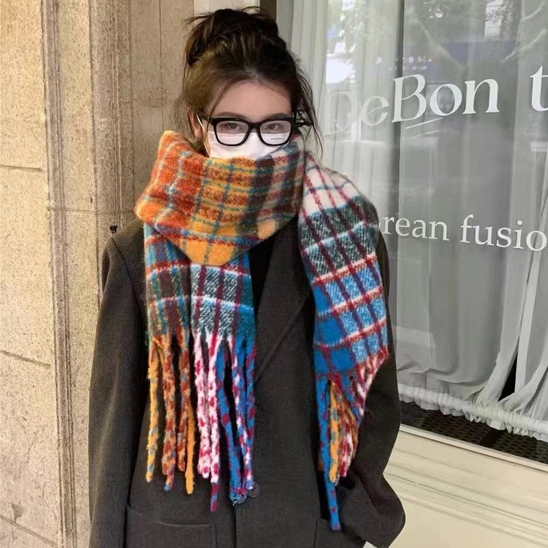 Latest Mohair Striped Tassel Scarf Fashion Geometric Gradient Shawl Versatile Thickened Scarf