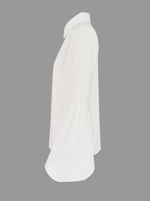 Long Sleeves Loose Buttoned Elasticity Solid Color Split-Joint Stand Collar Blouses&Shirts Tops