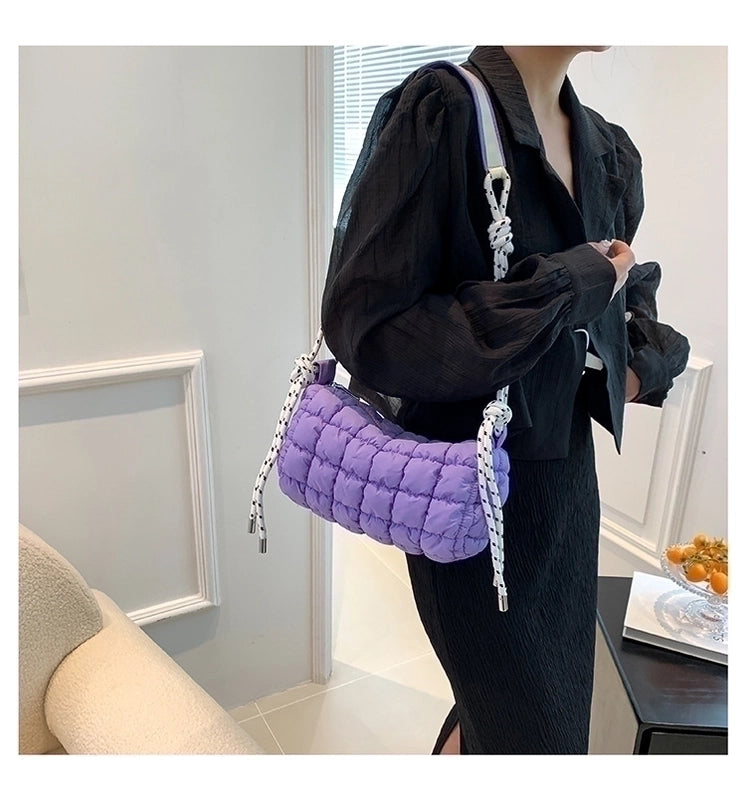 Women's Cotton Plaid Cute Pillow Shape Zipper Cloud Shape Bag