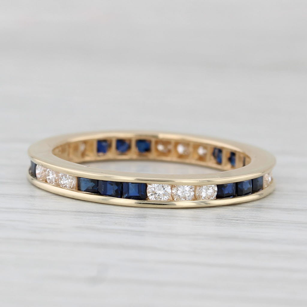 1.35ctw Blue Sapphire Diamond Eternity Band 14k Gold Stackable Wedding Ring