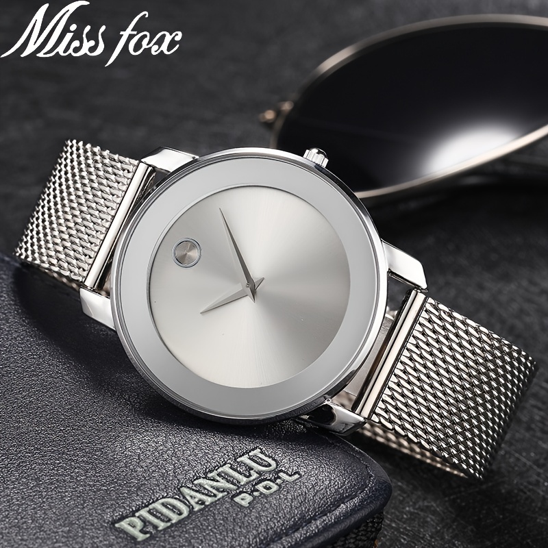 1pc Fashion Simple Watch Mesh Strap Watch Casual Ultra-thin Golden Round Waterproof Men's Clock