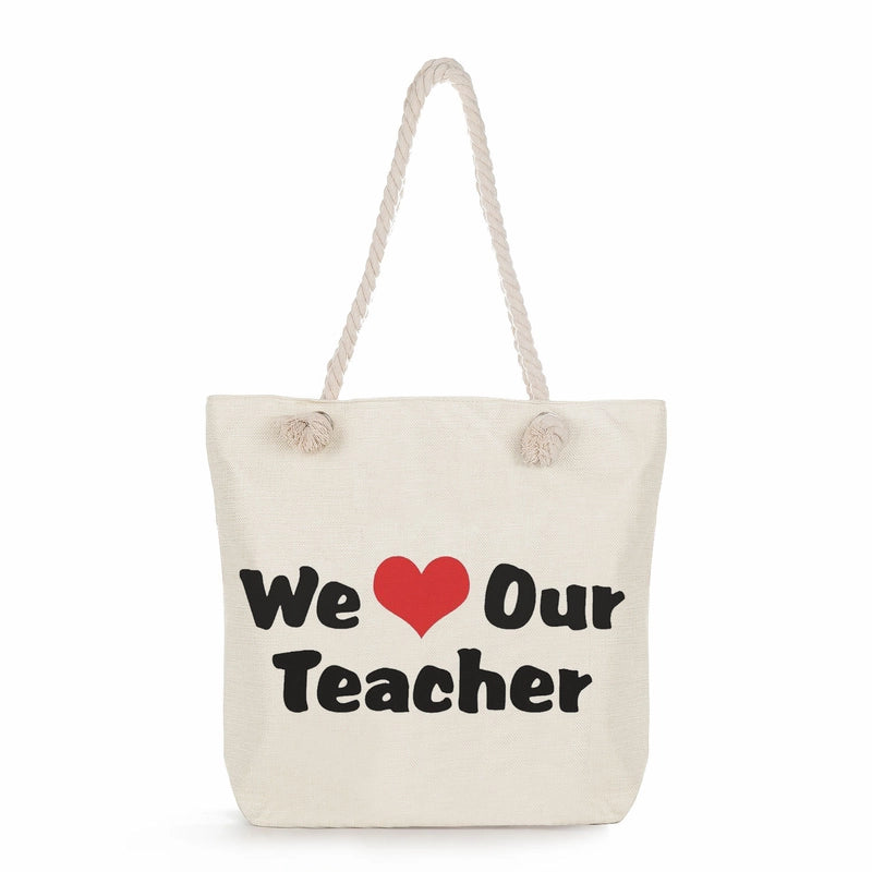 Women's Cotton And Linen Letter Classic Style Square Zipper Tote Bag