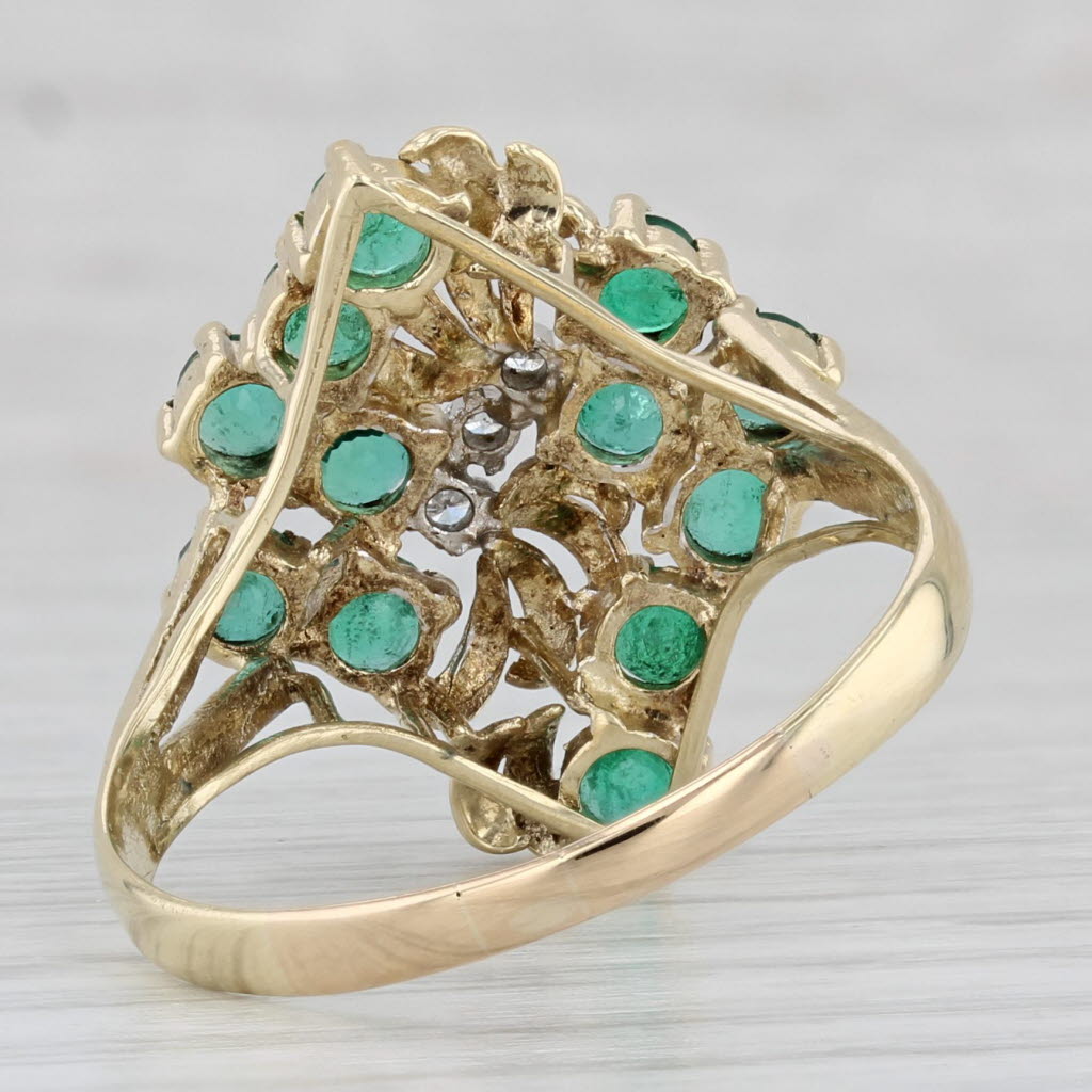 1.25ctw Emerald Diamond Cluster Flower Ring 14k Yellow Gold Size 12.75