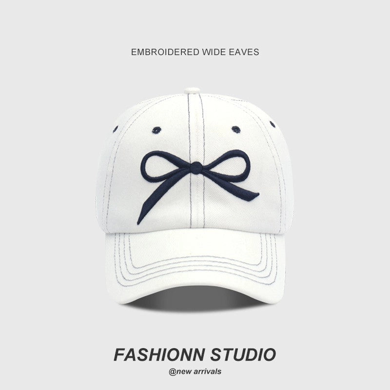 Women's Minimalist Bow Knot Embroidery Curved Eaves Baseball Cap