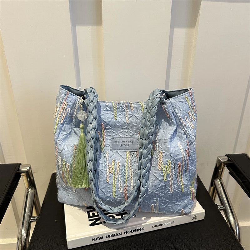 Women's Medium Canvas Solid Color Preppy Style Classic Style Square Zipper Shoulder Bag