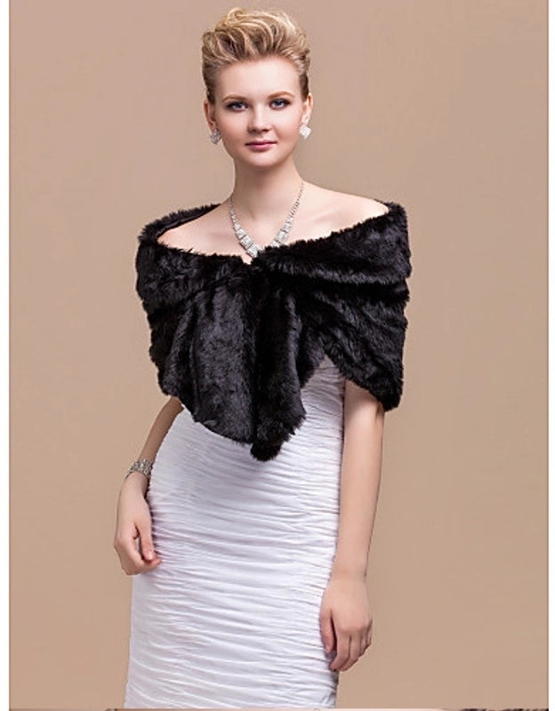 Women's Elegant Solid Color Faux Fur Polyester Shawl