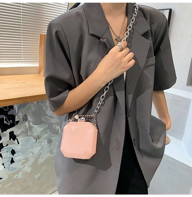 Women's Arylic Solid Color Streetwear Square Lock Clasp Shoulder Bag Crossbody Bag Chain Bag