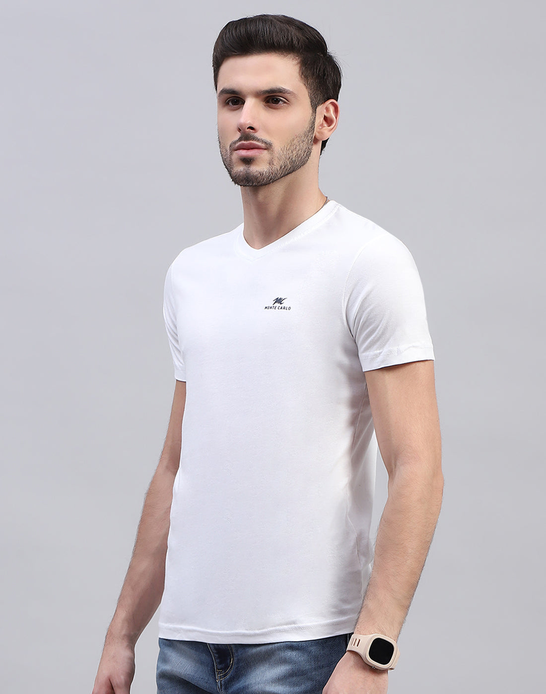 Men White Solid V Neck Half Sleeve T-Shirt (Pack of 3)