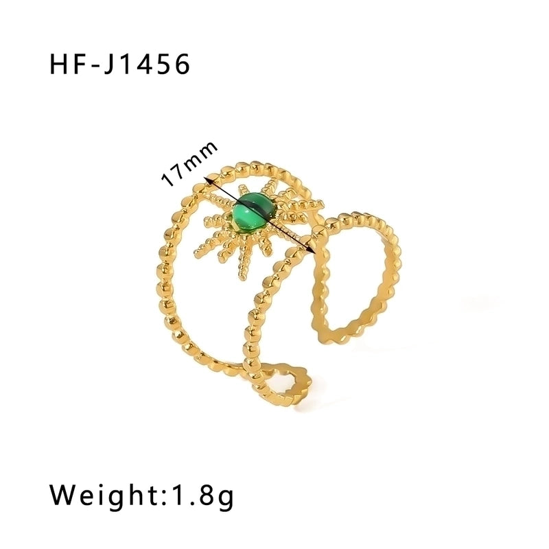 Stainless Steel 18K Gold Plated Basic Vintage Style Plating Inlay Round Natural Stone Open Rings