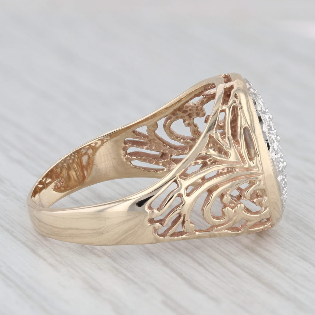 0.37ctw Diamond Cluster Ring 10k Yellow White Gold Openwork Size 12.5 Men's