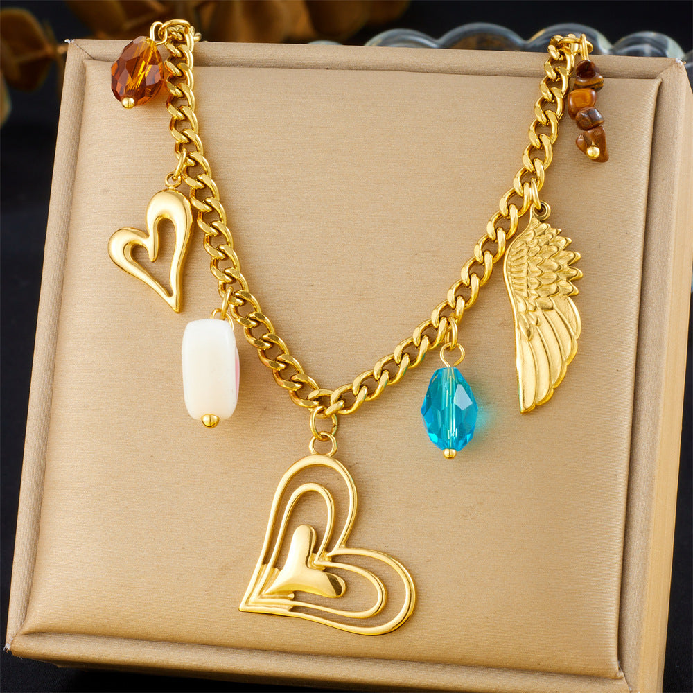 Fashion Retro Multi-Element Love Bowknot Shell Cherry Cross Eye Chain Necklace