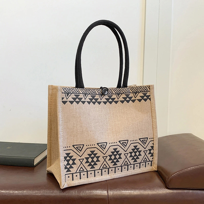 Women's Large Cotton And Linen Letter Butterfly Elegant Streetwear Square Lock Clasp Handbag