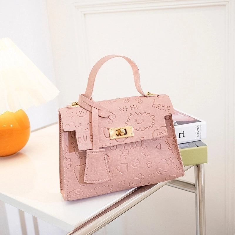 Women's Small Pu Leather Cartoon Cute Square Lock Clasp Crossbody Bag