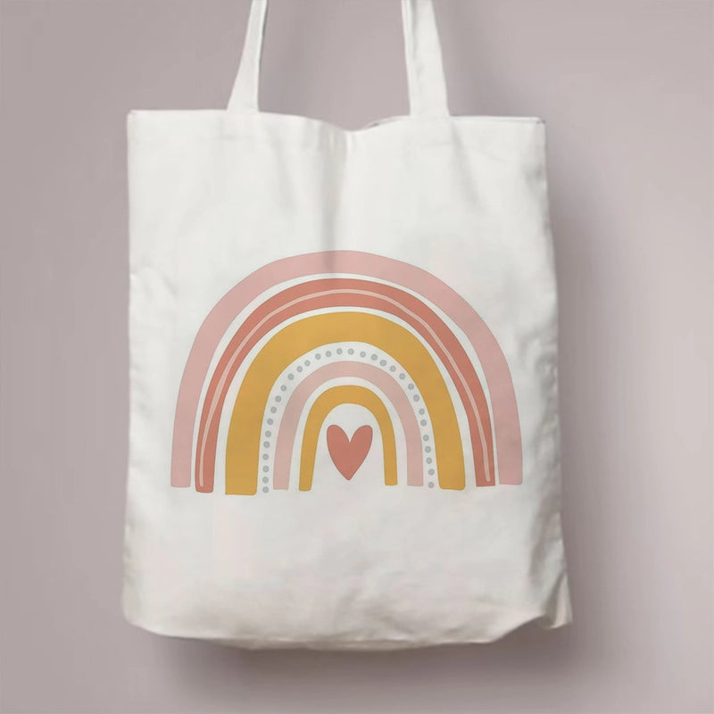 Women's Canvas Rainbow Red Heart Cute Square Open Canvas Bag