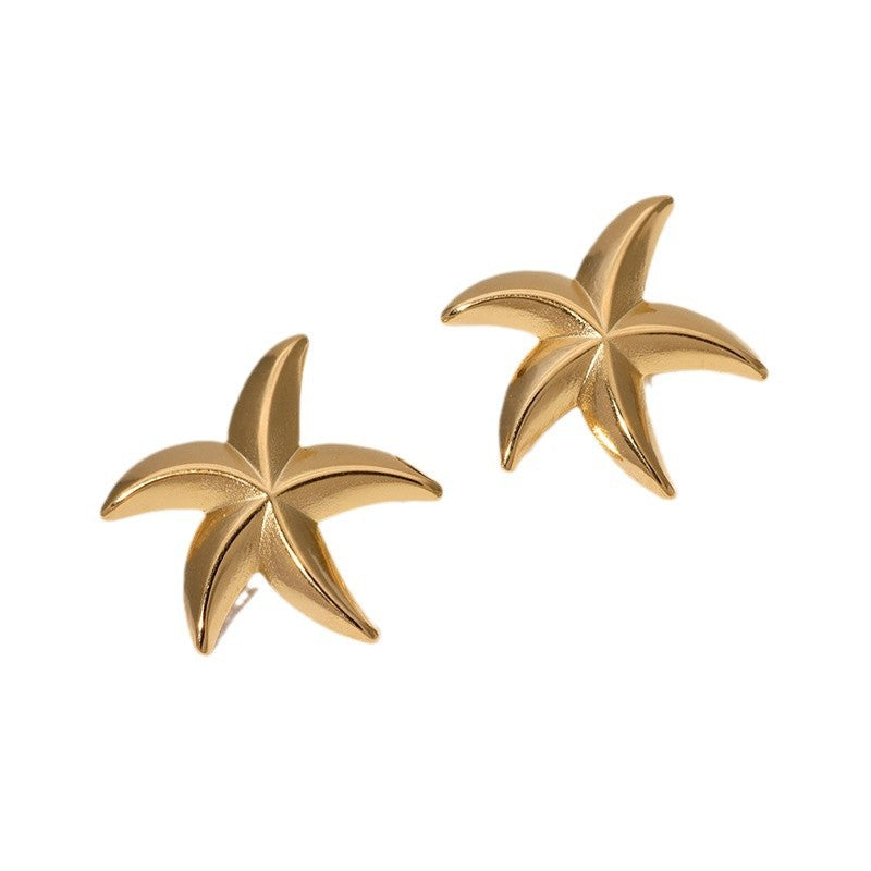 Ocean Holiday Style Starfish Earrings Simple Cold Style Gold-Plated Stainless Steel Earrings For Women