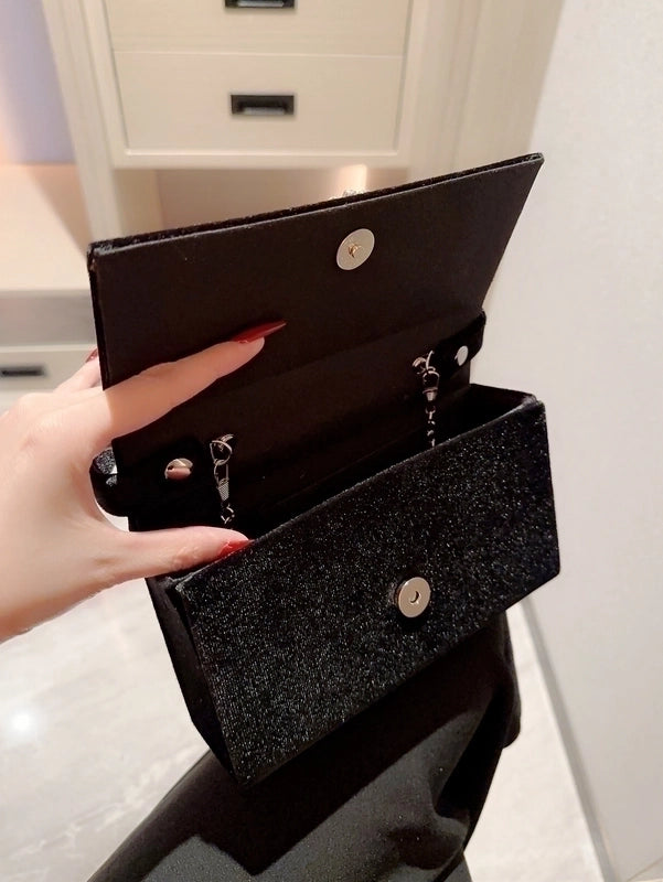 Women's Suede Color Block Elegant Classic Style Square Buckle Handbag Evening Bag