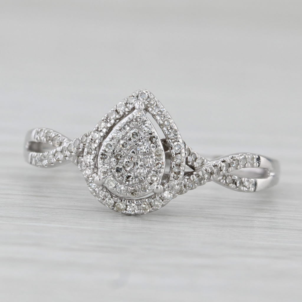 0.12ctw Diamond Cluster Halo Engagement Ring 10k White Gold Size 7.25