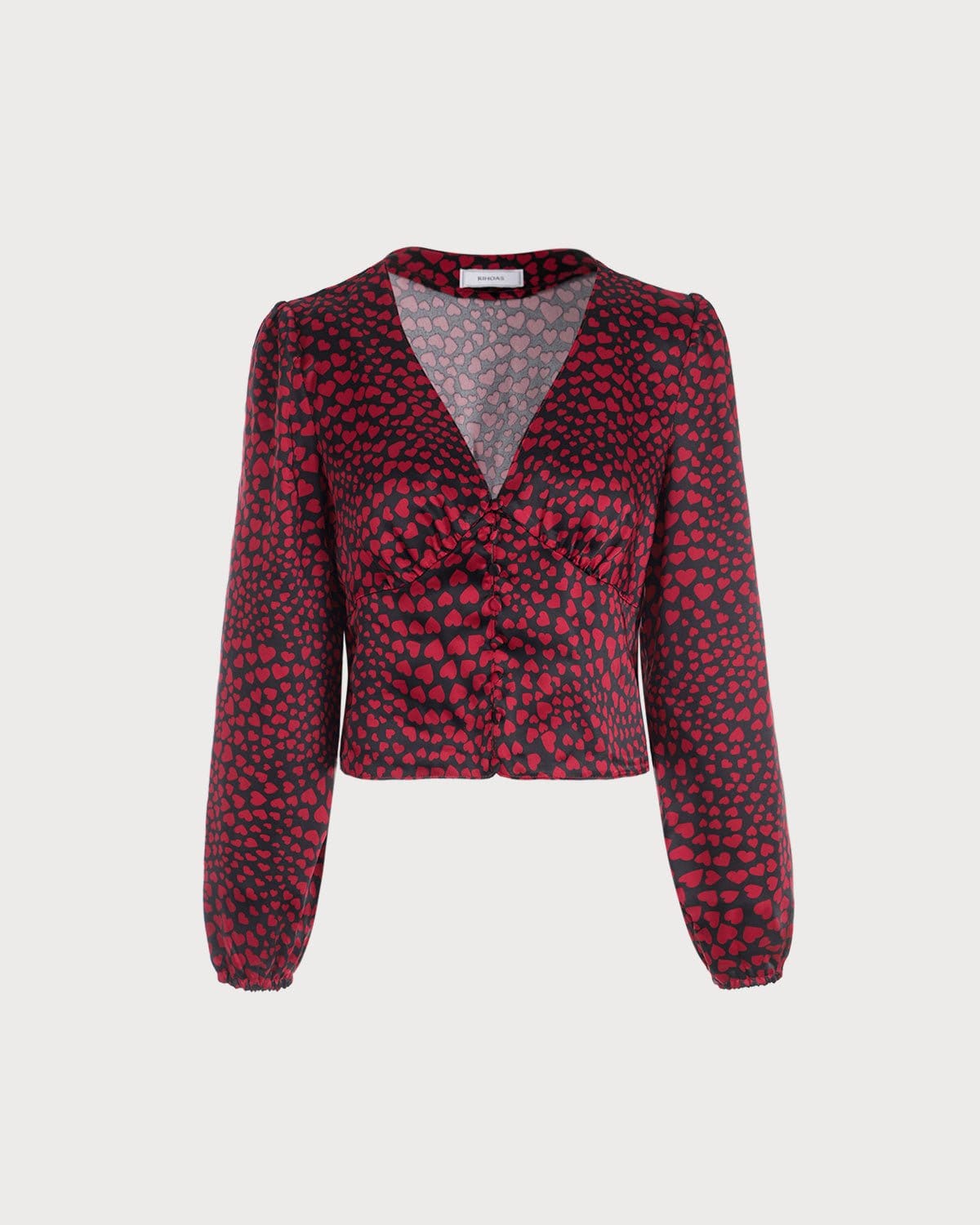 The Red V Neck Heart Print Crop Blouse