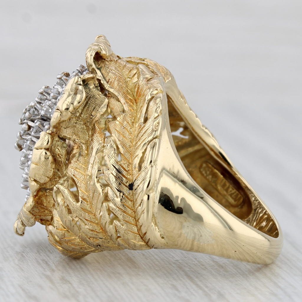 Vintage 0.50ctw Diamond Cluster Ornate Flower Ring 18k Gold Size 7.5 Cocktail