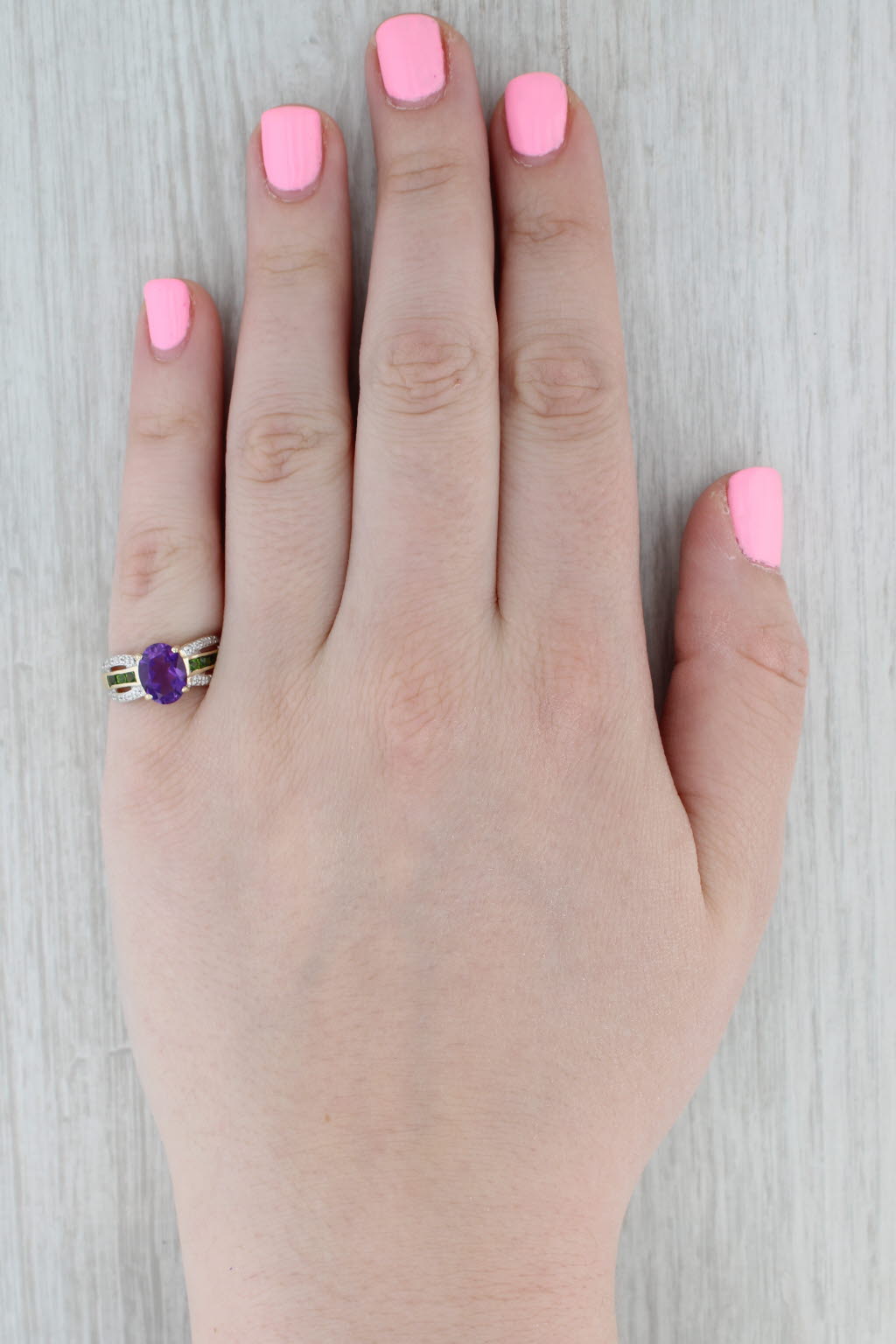 1.83ctw Amethyst Diamond Chrome Diopside Ring 10k Yellow Gold Size 6.75